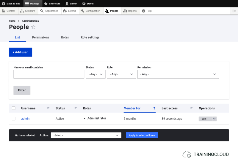 A screenshot of the Drupal 10 people page.