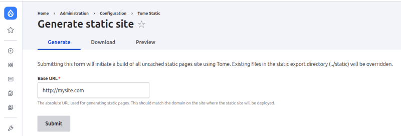 The Tome Generate Admin UI